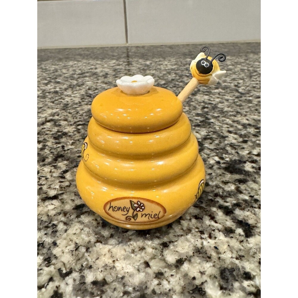 Joie Ceramic Beehive Honey Pot and Wooden Dipper, Mini